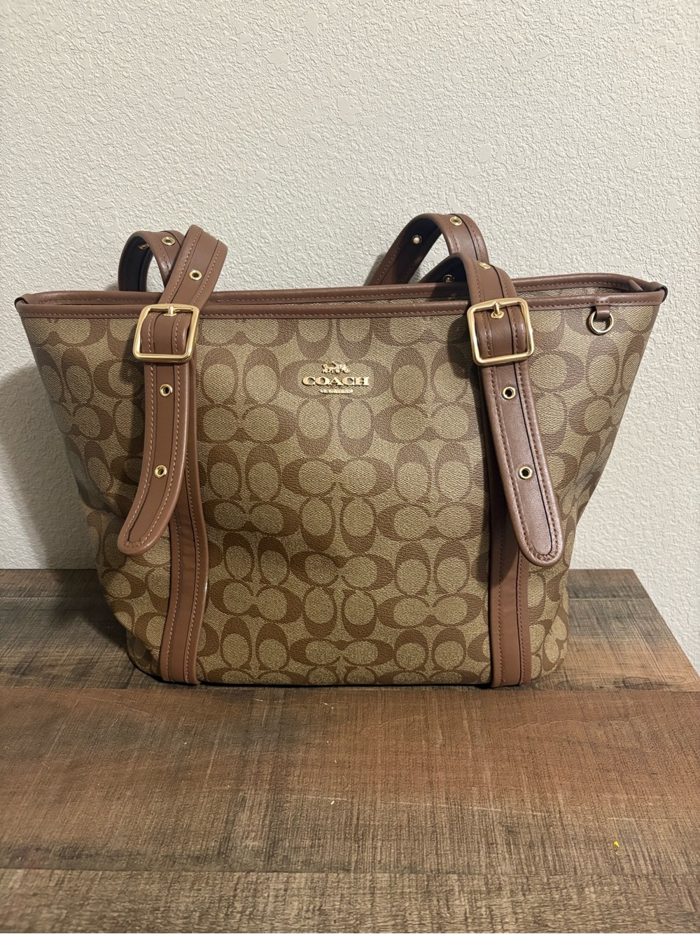 Coach Tan & Brown Signature Canvas Tote